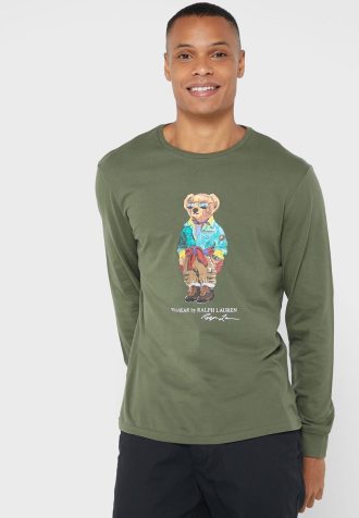 Camisetas verdes de cuello redondo con gráficos de Ralph Lauren para hombre Camisetas verdes de cuello redondo con gráficos de Ralph Lauren para hombre