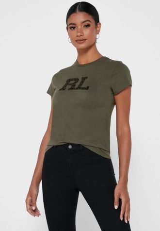 Camisetas verdes de cuello redondo con gráficos de Ralph Lauren para mujer Camisetas verdes de cuello redondo con gráficos de Ralph Lauren para mujer