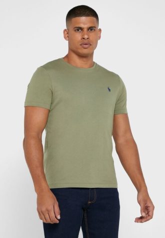 Camisetas verdes de cuello redondo con logo en el pecho de Ralph Lauren para hombre Camisetas verdes de cuello redondo con logo en el pecho de Ralph Lauren para hombre