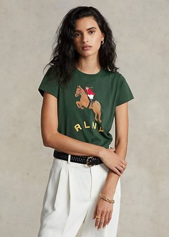 Camisetas verdes de jersey con logo ecuestre de Ralph Lauren para mujer Camisetas verdes de jersey con logo ecuestre de Ralph Lauren para mujer
