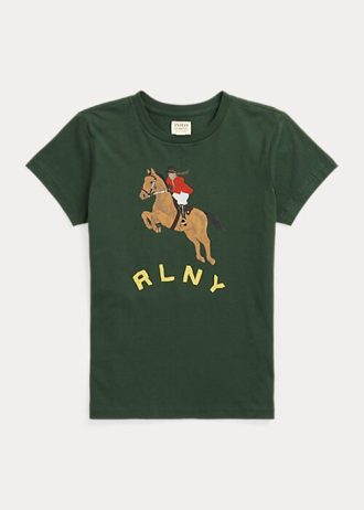 Camisetas verdes de jersey con logo ecuestre de Ralph Lauren para mujer Camisetas verdes de jersey con logo ecuestre de Ralph Lauren para mujer