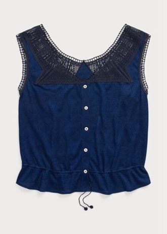 Camisola con ribete de crochet en azul índigo de Ralph Lauren para mujer