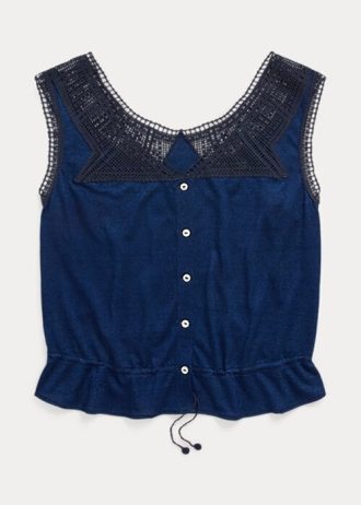 Camisola Ralph Lauren azul marino con ribete de crochet en índigo para mujer
