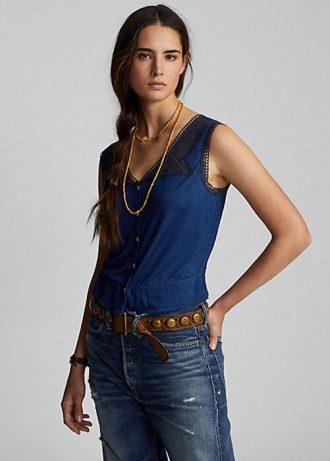 Camisola Ralph Lauren azul marino con ribete de crochet en índigo para mujer