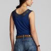 Camisola Ralph Lauren azul marino con ribete de crochet en índigo para mujer