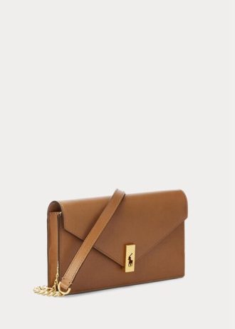 Carteras de cuero con cadena Ralph Lauren Polo ID para mujer en color tostado