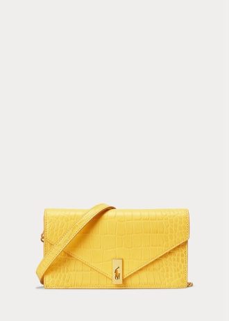 Carteras Ralph Lauren Polo ID con cadena y estampado de cocodrilo en color mostaza para mujer