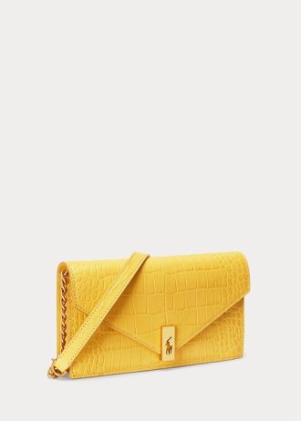 Carteras Ralph Lauren Polo ID con cadena y estampado de cocodrilo en color mostaza para mujer