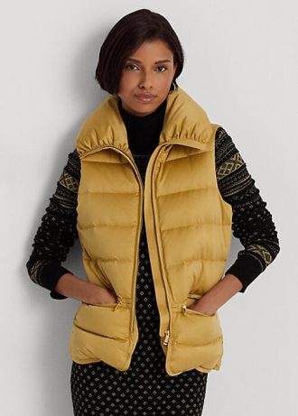 Chaleco acolchado de satén Ralph Lauren dorado para mujer Chaleco acolchado de satén Ralph Lauren dorado para mujer