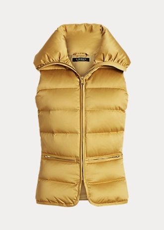 Chaleco acolchado de satén Ralph Lauren dorado para mujer Chaleco acolchado de satén Ralph Lauren dorado para mujer