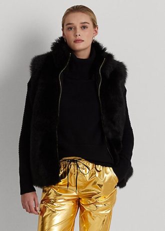 Chaleco de piel de oveja Ralph Lauren negro para mujer Chaleco de piel de oveja Ralph Lauren negro para mujer