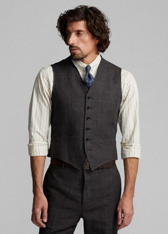 Chaleco de seda y lino a cuadros Ralph Lauren para hombre en gris