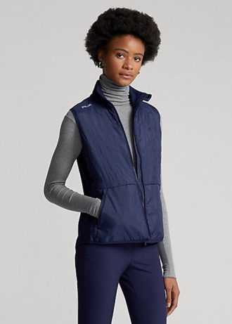 Chaleco híbrido con cremallera completa y parte delantera acolchada Ralph Lauren para mujer, color azul marino Chaleco híbrido con cremallera completa y parte delantera acolchada Ralph Lauren para mujer, color azul marino