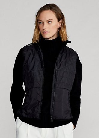 Chaleco híbrido Ralph Lauren de cuello alto y cremallera para mujer, color negro Chaleco híbrido Ralph Lauren de cuello alto y cremallera para mujer, color negro