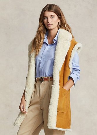 Chaleco reversible de piel de oveja color caqui para mujer de Ralph Lauren Chaleco reversible de piel de oveja color caqui para mujer de Ralph Lauren