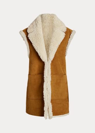 Chaleco reversible de piel de oveja color caqui para mujer de Ralph Lauren Chaleco reversible de piel de oveja color caqui para mujer de Ralph Lauren