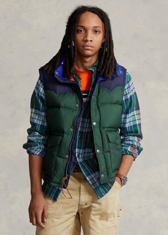Chaleco vaquero de plumón impermeable Ralph Lauren para hombre, color azul marino