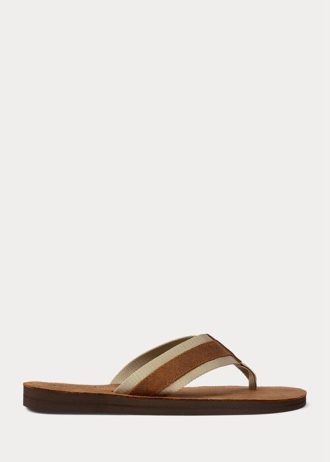 Chanclas de ante con ribete de grogrén Ralph Lauren para hombre, color marrón