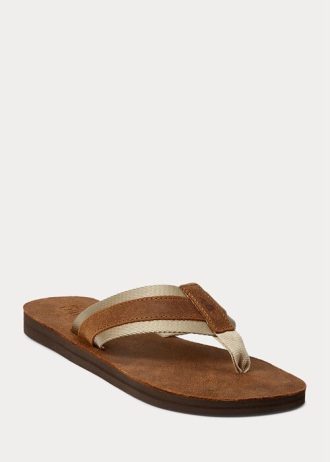 Chanclas de ante con ribete de grogrén Ralph Lauren para hombre, color marrón