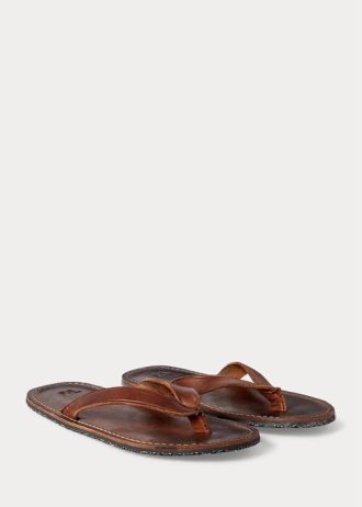 Chanclas de cuero Ralph Lauren para hombre en marrón oscuro