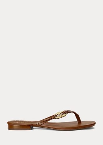 Chanclas de piel napa Ralph Lauren Emalia para mujer en color marrón
