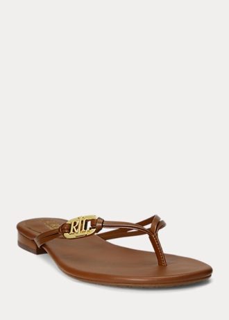 Chanclas de piel napa Ralph Lauren Emalia para mujer en color marrón