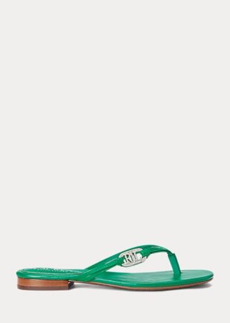 Chanclas de piel napa Ralph Lauren Emalia verdes para mujer