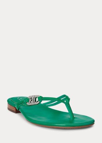 Chanclas de piel napa Ralph Lauren Emalia verdes para mujer