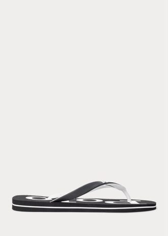 Chanclas Ralph Lauren Bolt con logotipo para hombre, color negro y blanco