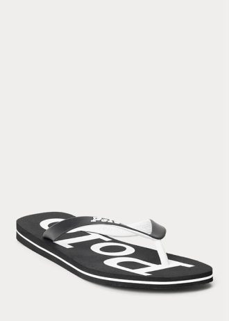 Chanclas Ralph Lauren Bolt con logotipo para hombre, color negro y blanco