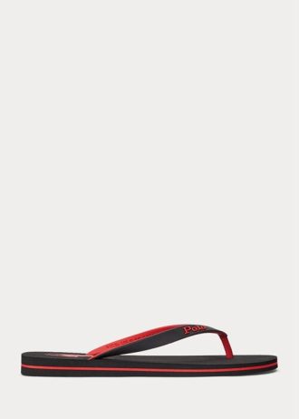 Chanclas Ralph Lauren Bolt Pony para hombre, color negro y rojo