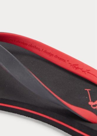 Chanclas Ralph Lauren Bolt Pony para hombre, color negro y rojo