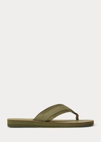 Chanclas Ralph Lauren de ante con ribete de grogrén en color oliva oscuro para hombre