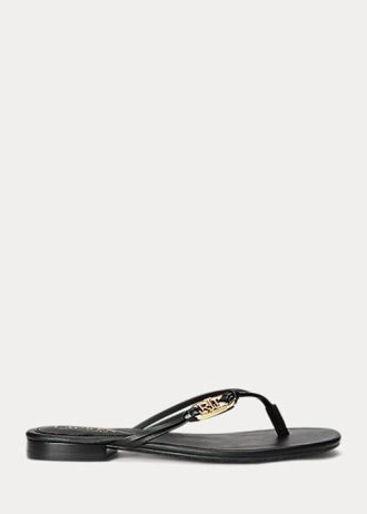 Chanclas Ralph Lauren Emalia de piel napa para mujer, color negro