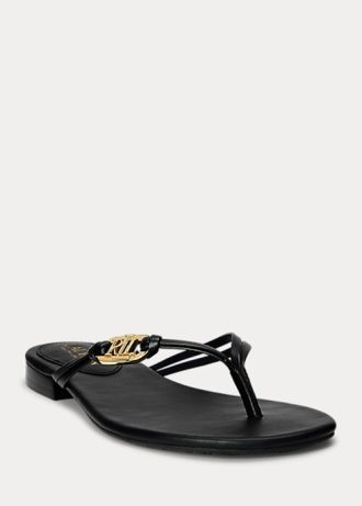 Chanclas Ralph Lauren Emalia de piel napa para mujer, color negro