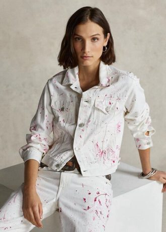 Chaqueta vaquera estilo camionero Ralph Lauren Pink Pony para mujer, color blanco