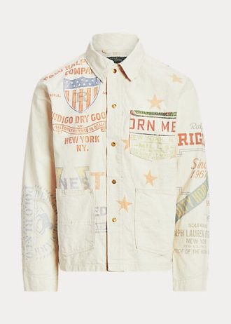 Chaqueta vaquera Ralph Lauren con estampado gráfico de pintor en color crema para hombre