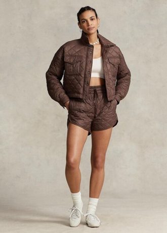 Chaquetas acolchadas cortas impermeables Ralph Lauren para mujer en color marrón