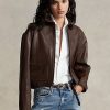 Chaquetas bomber de cuero recortadas Ralph Lauren para mujer en color marrón Chaquetas bomber de cuero recortadas Ralph Lauren para mujer en color marrón