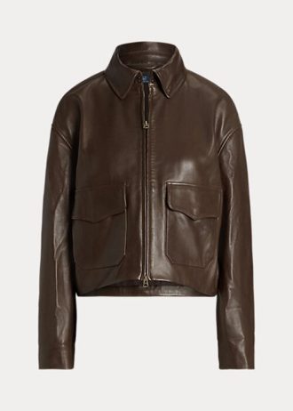 Chaquetas bomber de cuero recortadas Ralph Lauren para mujer en color marrón
