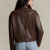 Chaquetas bomber de cuero recortadas Ralph Lauren para mujer en color marrón Chaquetas bomber de cuero recortadas Ralph Lauren para mujer en color marrón