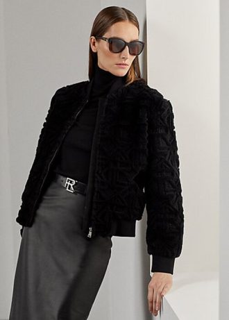 Chaquetas bomber de piel de oveja Raygan de Ralph Lauren para mujer, color negro