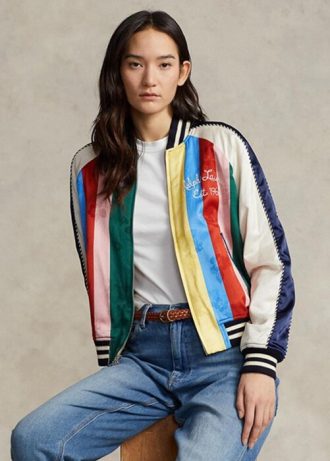 Chaquetas bomber de satén a rayas multicolor de Ralph Lauren para mujer