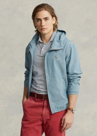 Chaquetas con capucha de cambray índigo Ralph Lauren para hombre en azul