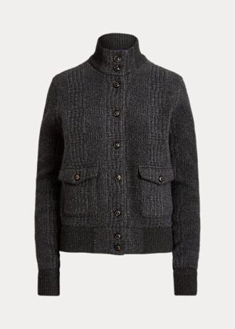 Chaquetas de cachemira Ralph Lauren Glen Plaid gris oscuro para mujer