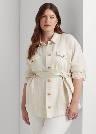 Chaquetas de lino con cinturón y diseño de espiga de Ralph Lauren para mujer en color crema Chaquetas de lino con cinturón y diseño de espiga de Ralph Lauren para mujer en color crema