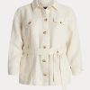 Chaquetas de lino con cinturón y diseño de espiga de Ralph Lauren para mujer en color crema Chaquetas de lino con cinturón y diseño de espiga de Ralph Lauren para mujer en color crema