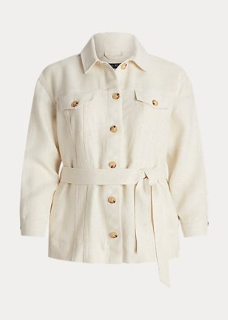Chaquetas de lino con cinturón y diseño de espiga de Ralph Lauren para mujer en color crema Chaquetas de lino con cinturón y diseño de espiga de Ralph Lauren para mujer en color crema