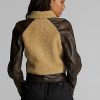 Chaquetas de piel de oveja con paneles de Ralph Lauren para mujer, color negro y crema Chaquetas de piel de oveja con paneles de Ralph Lauren para mujer, color negro y crema