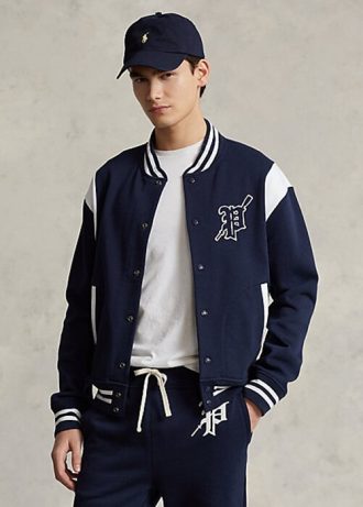 Chaquetas de polar Ralph Lauren Letterman para hombre, color azul marino y blanco